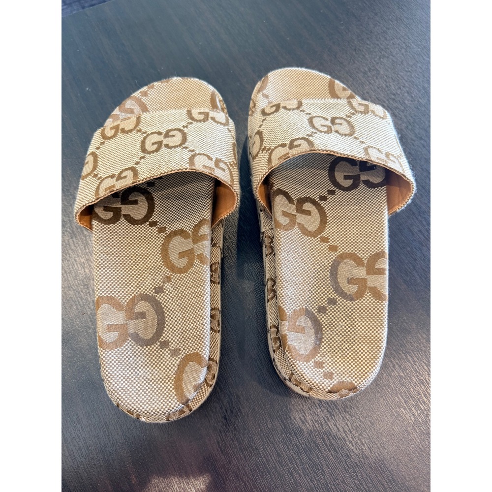 GuCc* Jumbo G*G Canvas Platform Slide Sandals Womens 39 Italy *see description* - Picture 2 of 8